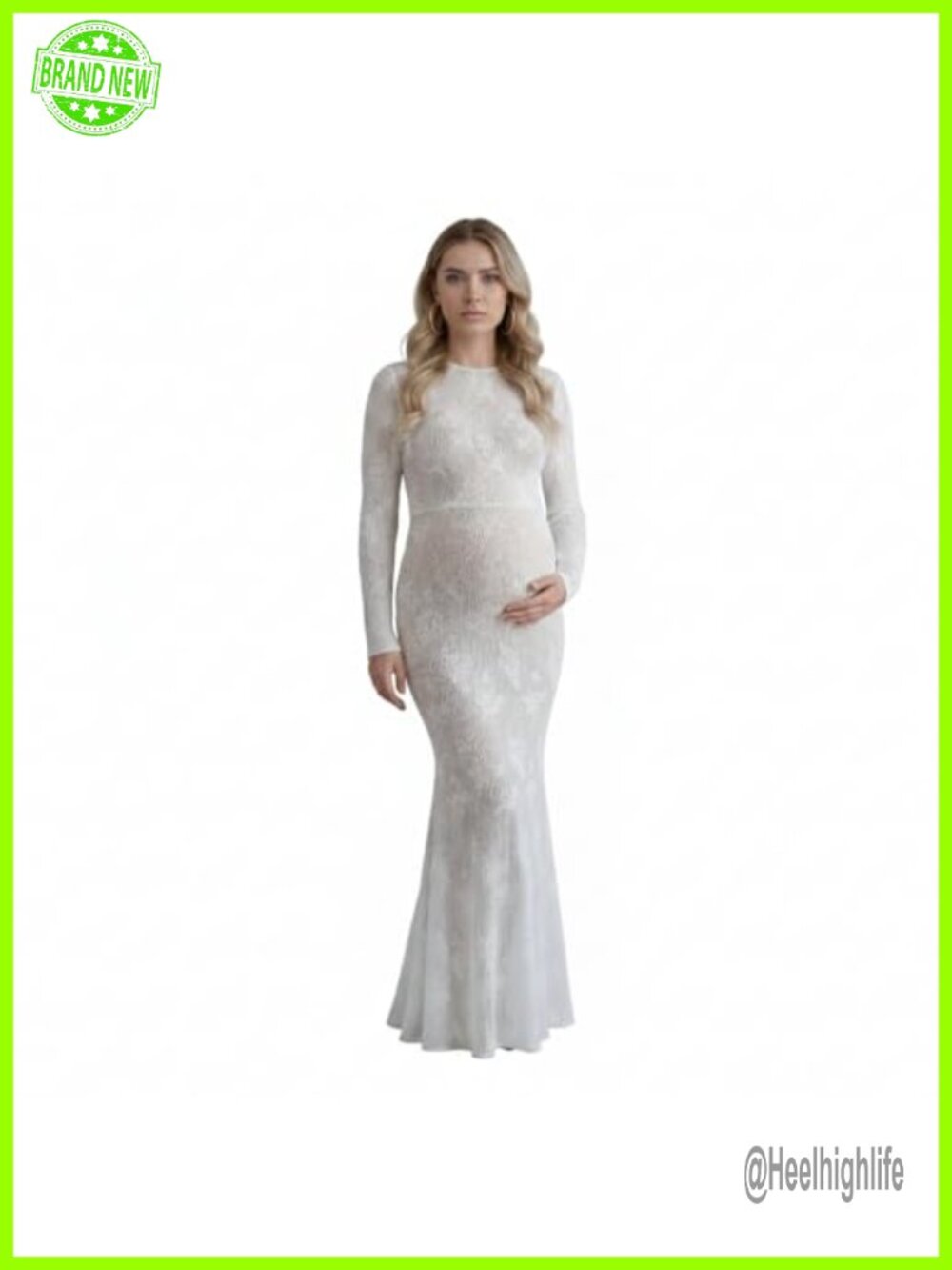 Lace Mermaid Maternity Maxi Dress Long Sleeve Baby Shower Photoshoot